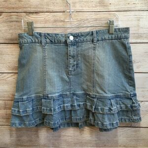THALIA SODI MICRO MINI DISTRESSED JEAN SKIRT